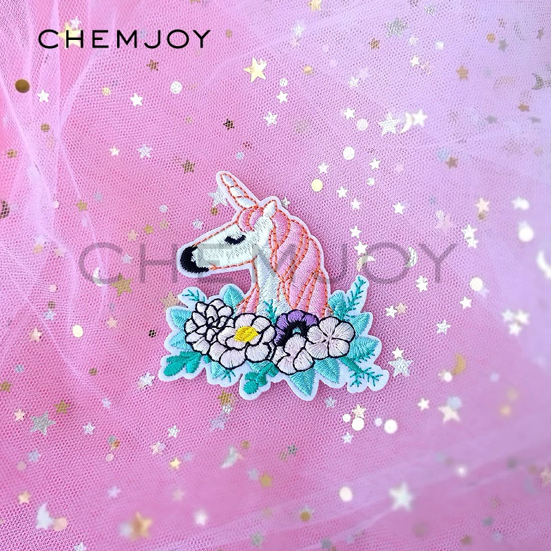 Floral Unicorn Embroidered Patch for Clothing Iron on Cute Sewing Fabric Applique Shirts Bags Sticker Badges Decoration Patches