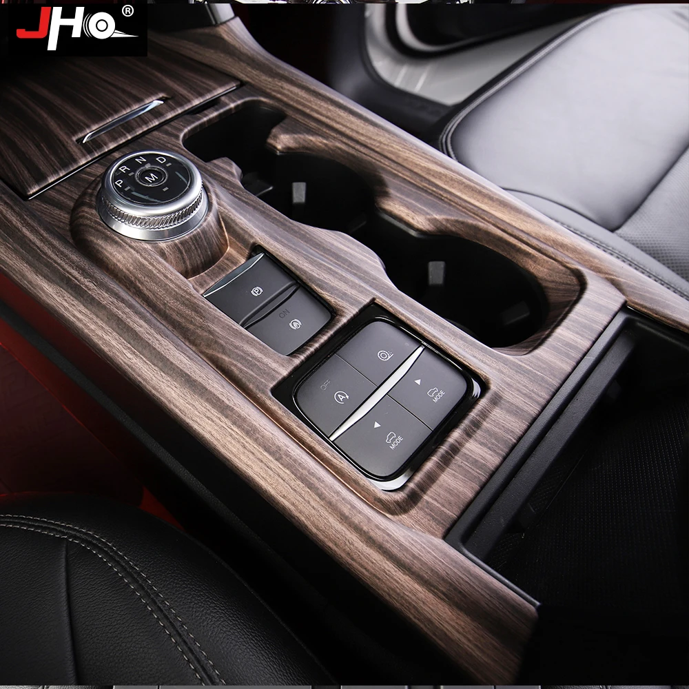 JHO ABS Peach Wood Grain Gear Shift Cup Holder Panel Overlay Cover Trim For Ford Explorer 2020 XLT Limited Car Accessories