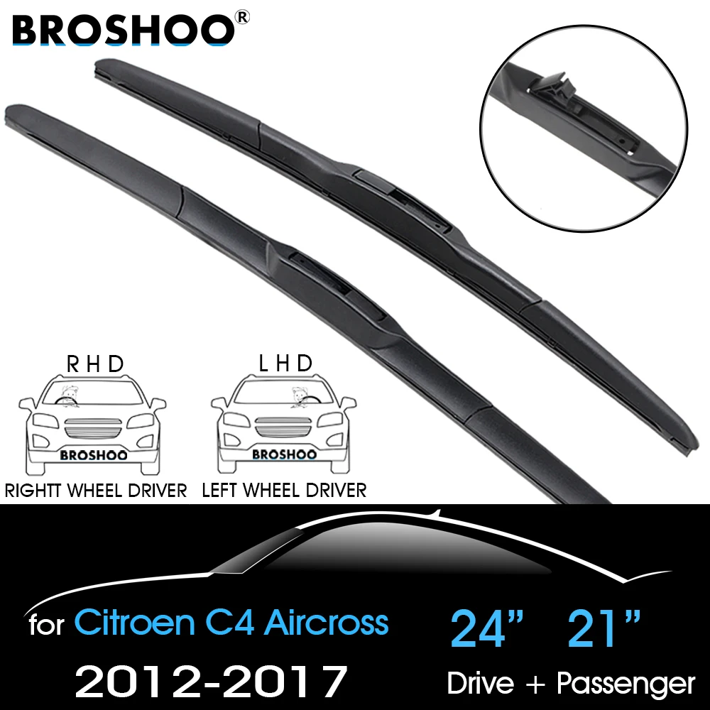 

BROSHOO Car Windshield Wiper Blade Rubber 24"+21" For Citroen C4 Aircross 2012 2013 2014 2015 2016 2017 Fit U Hook Arm LHD/RHD