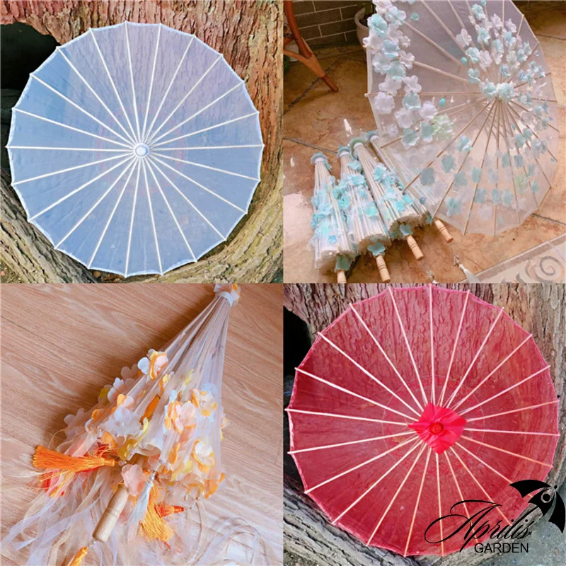 76CM Fairy Petal Oil Paper Umbrella Homemade DIY Naked Umbrella Solid Color Transparent Silk Dance Performance Classic Parasol 