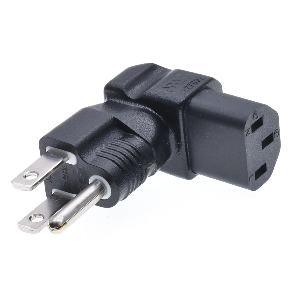 90 Degree 3 Prong Power Adapter, Down Angle NEMA 5-15P to IEC 320 C13 Female 10A 125V Computer Power Adapter Thailand, Taiwan US