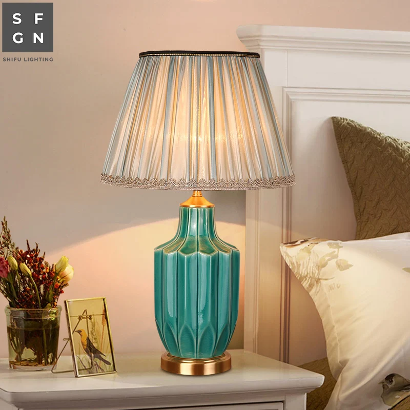 Copper table lamp bedside lamp Jingdezhen ceramic lamp generous luxury table lamps for living room decorated Bedroom led lamps