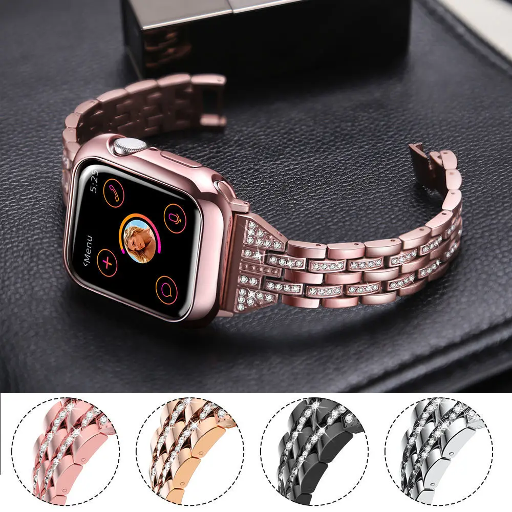 

Metal Strap for Apple Watch 6 5 4 SE Band 44mm 40mm Luxury Stainless Steel Diamond Bracelet for iwatch 3 42mm 38mm watchband