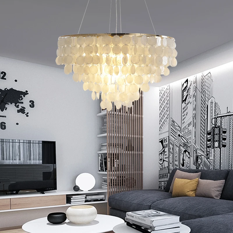 

Modern White Shell Pendant Light Restaurant Hotel Adjustable Gold Metal Ceiling Hanging Light Fixtures Home Luminaire Suspension