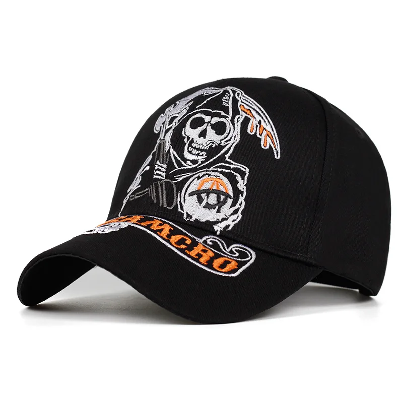 SAMCRO-Casquette de Baseball SOA Sons of Anarchy, Chapeau de dehors Décontracté, Brodé de Crâne, à la Mode, de Haute Qualité, pour Course de Moto