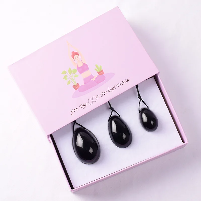 Natural Black Obsidian Yoni Egg Set Massage Wand Women Vaginal Muscle Exerciser Jade Eggs Body Massager Crystal Kegel Balls Gift