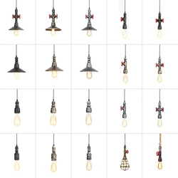 Industrial Steam Punk Iron Water Pipe Pendant Lights Holder Retro Loft Indoor Home Bar Ceiling Hanging Lamp Shade Lustres
