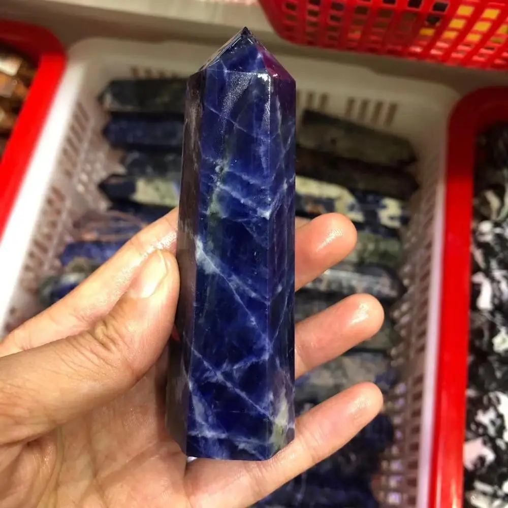 Natural Crystal Point Sodalite Stone Tower Healing Reiki Obelisk Polished Blue Quartz Ornament for Home Decoration - Image 3