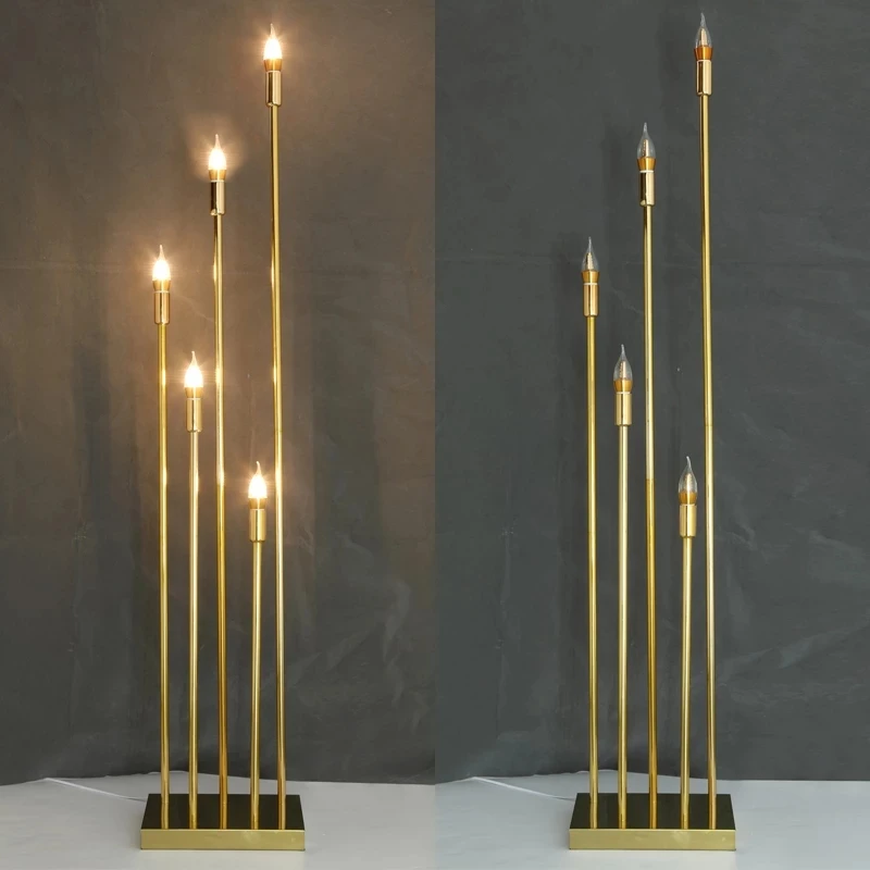 Golden Reed Lights Wedding Props Christmas Party Home Decoration Tall Electronic Candlestick