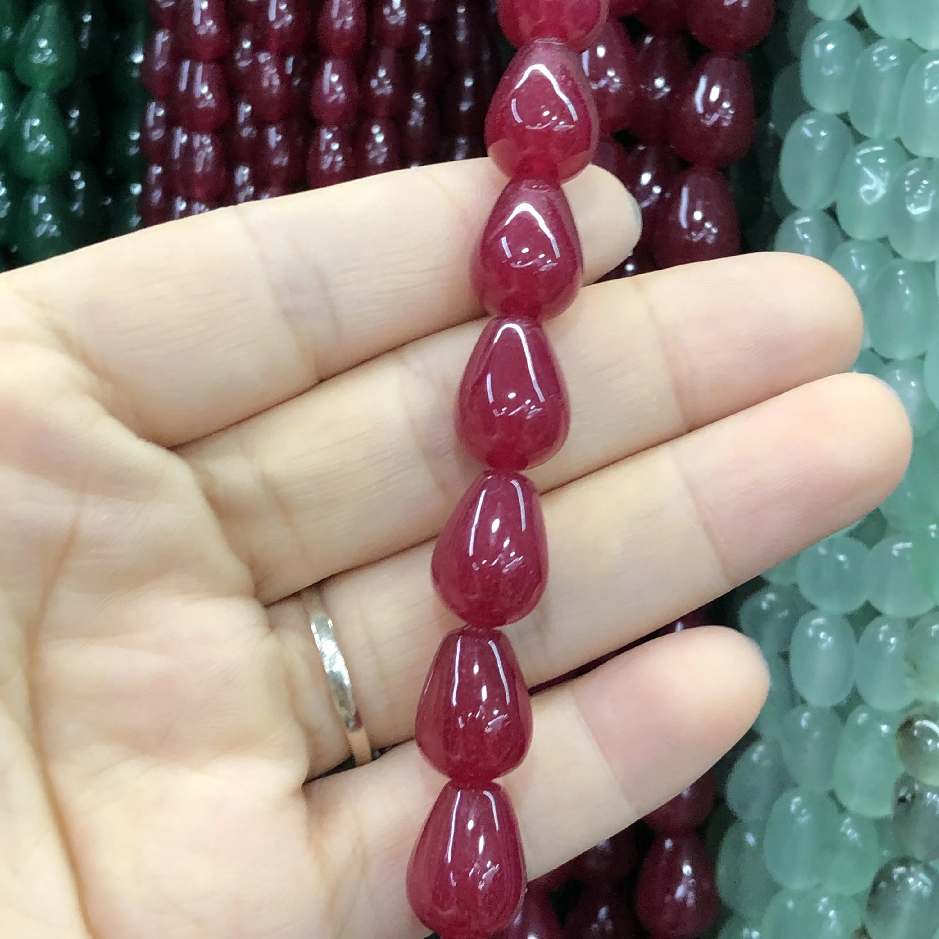 Natural Stone Water Drop Red Chalcedony Jades Beads Loose Spacer Beads For Jewelry Making Diy Energy Bracelet Necklace Earring