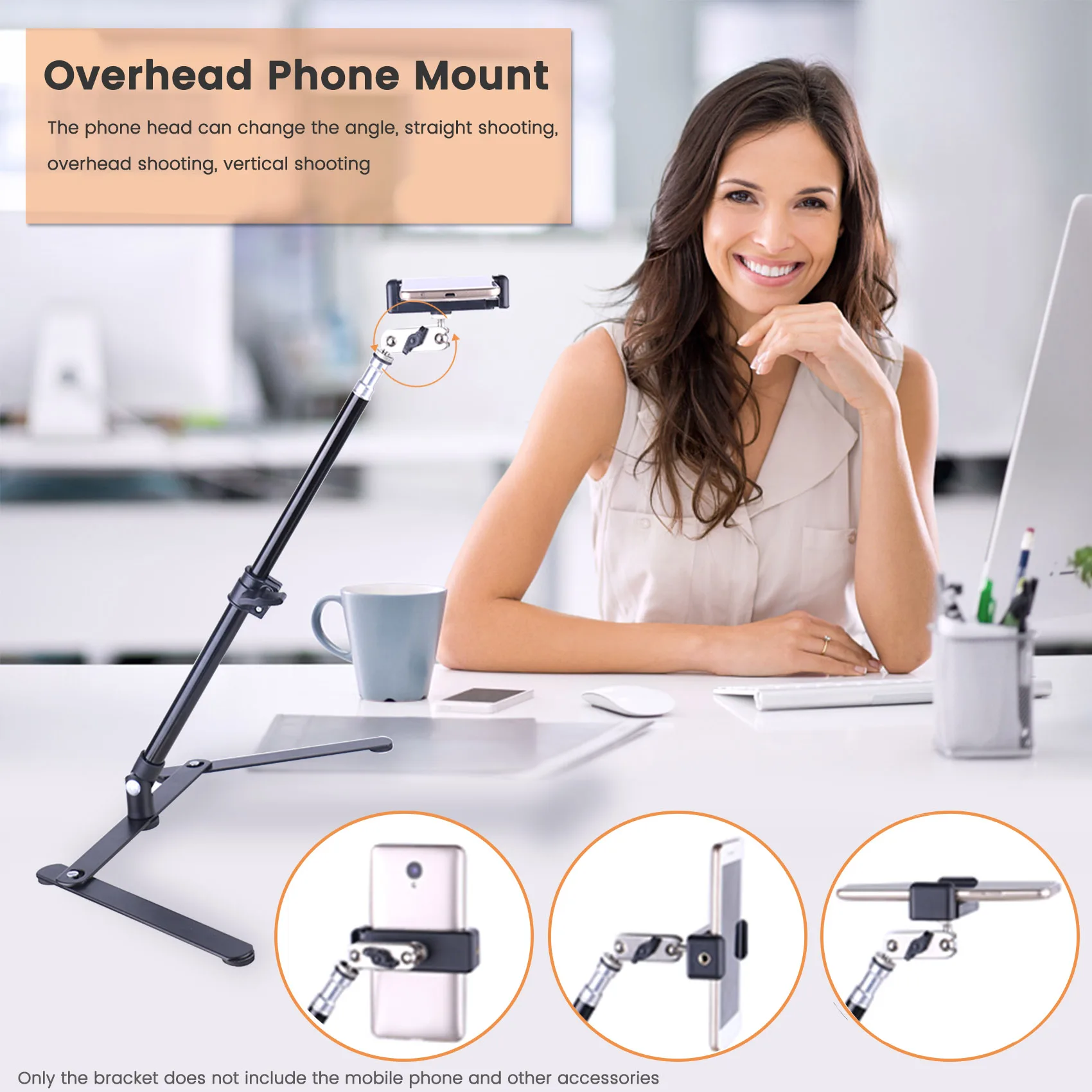 Mobile Phone Holder Desktop Tripod Metal Stand Overhead Phone Mount for Teaching Online Stand Photo Copy Stand with Phone Clamp