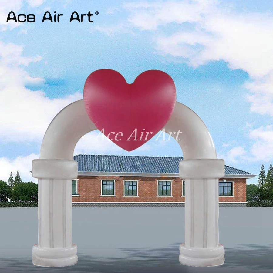 Custom Roman arched Column Inflatable Archway With Red Heart On The Top For Valentine's Day/Party Decoration Made By Ace Air Art