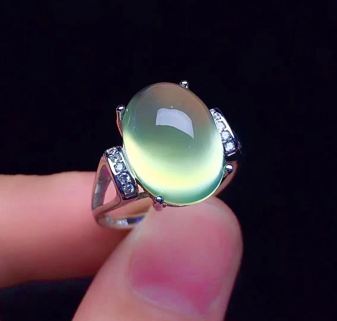 

Classic Prehnite Ring for Party 9mm*11mm Natural Prehnite Silver Ring Fashion Solid 925 Silver Prehnite Jewelry