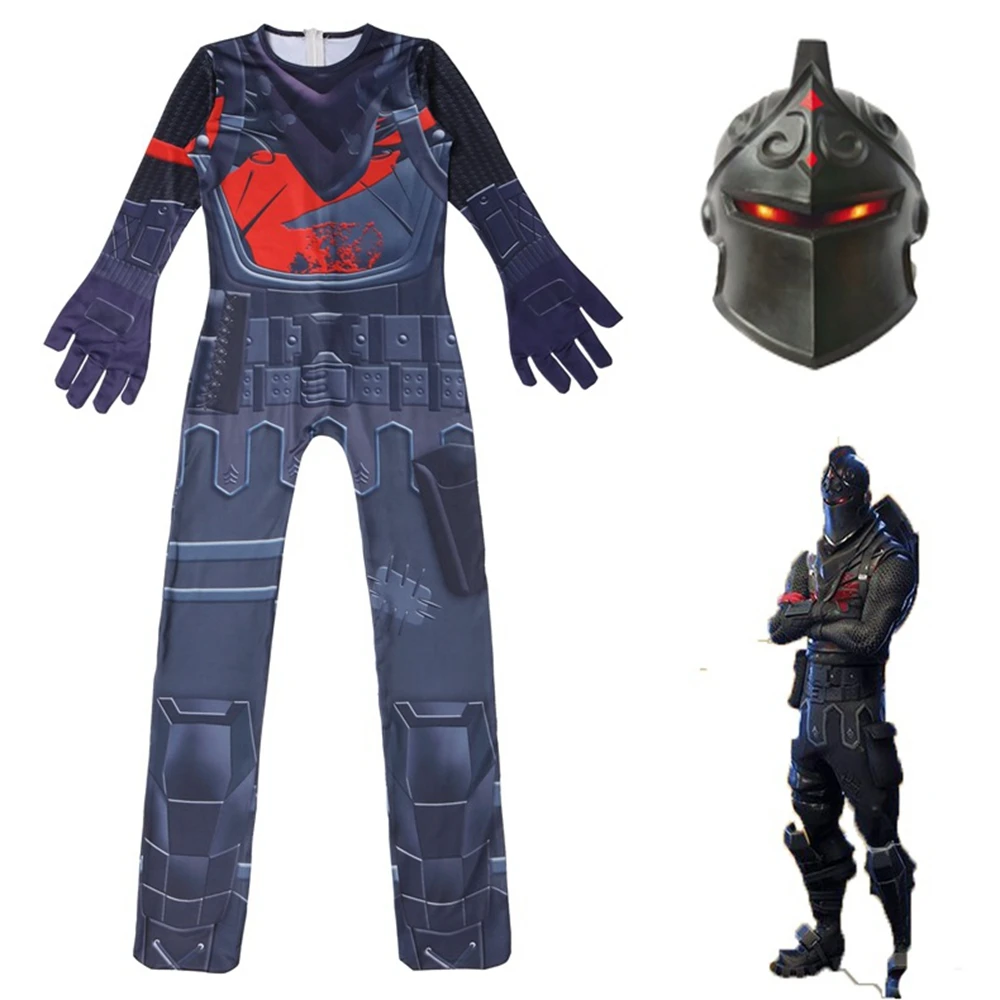 Combinaison noire de cosplay pour enfants, costume de chevalier, masque de cosplay Battle Royale, costume de batterie Zentai pour enfants, fête