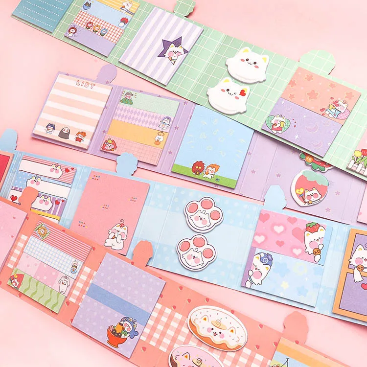 Cute Cartoon cat 6 Folding laser Sticky Notes Memo Pad Diary Stationary Flakes Scrapbook Decorative kawaii N Times Sticky