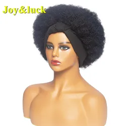 Joy&luck Synthetic  Headband Wig African Women Turban Wig Afro Kinky Culry Head Wig Black Wrap and Wig Linked Together Hairstyle