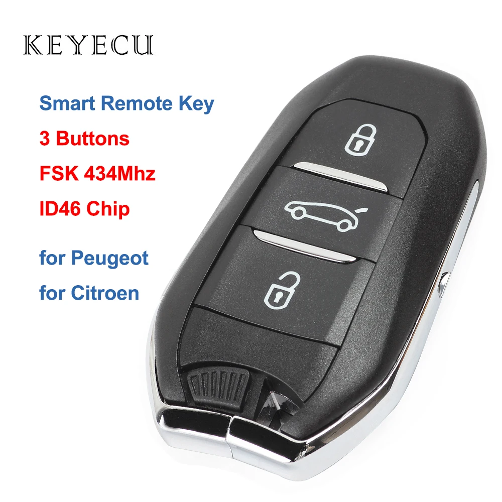 Smart Remote Key Fob Replacement 3 Button FSK 434MHz with PCF7945 ID46 Chip for Citroen C4 Grand Picasso DS5 for Peugeot 508 308