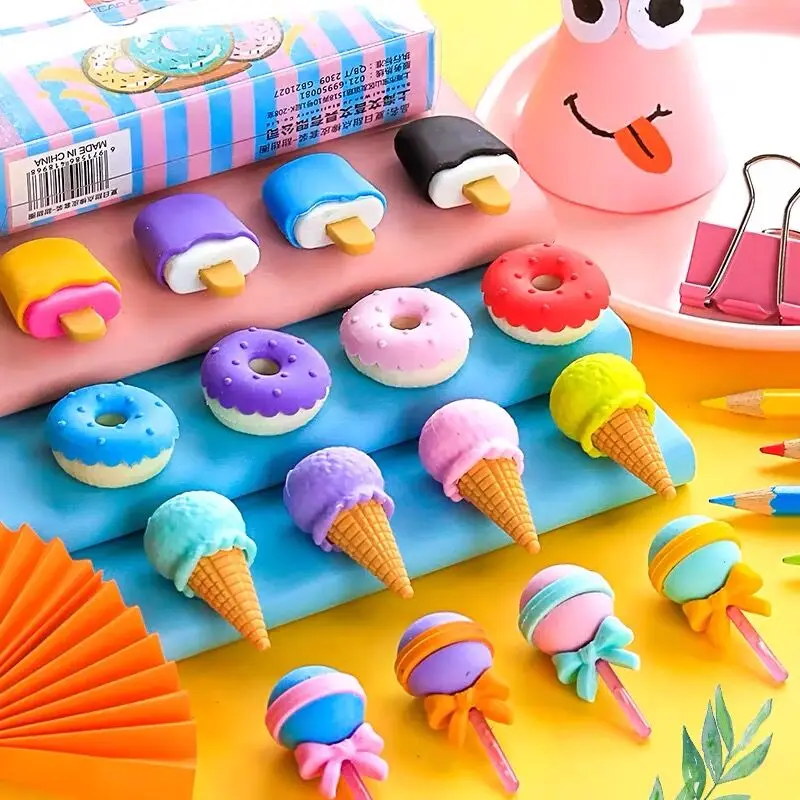 Sharkbang 4PCS Kawaii Ice Cream Hamburger Lollipop Detachable Rubber Eraser For Kids Gift Correction Tool School Stationery