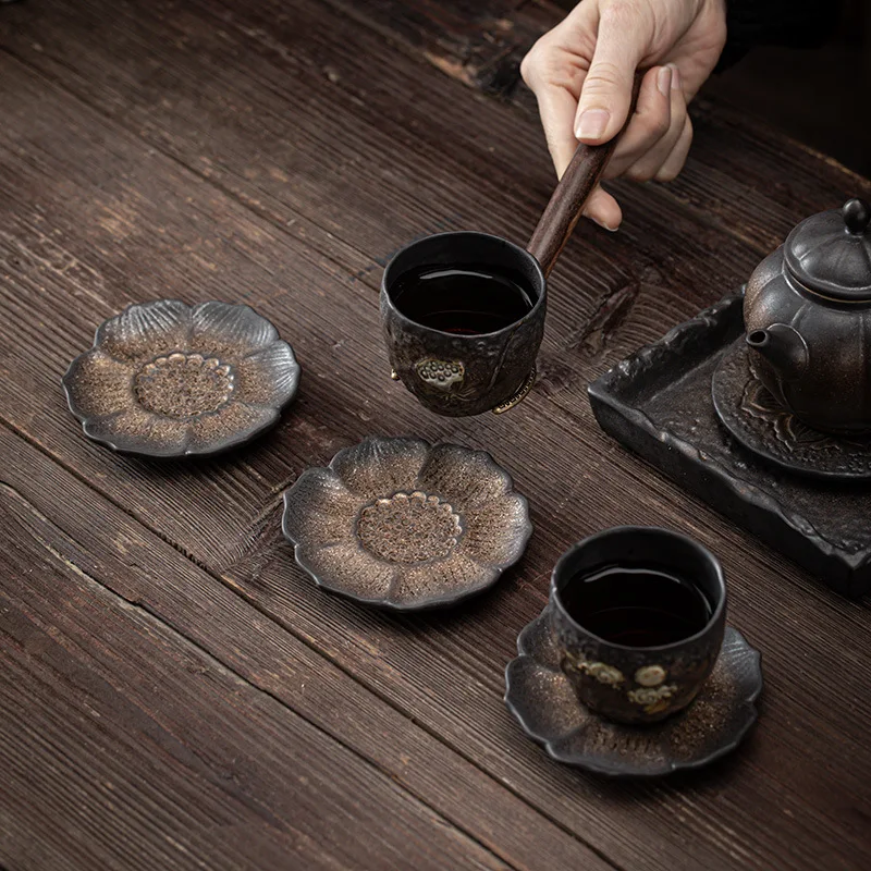 Lotus Incense Coaster Japanese Gilding Iron Glaze Vintage Ceramic Teacup Mat Cup Saucer Saucer Tea Ceremony Utensil Coasters
