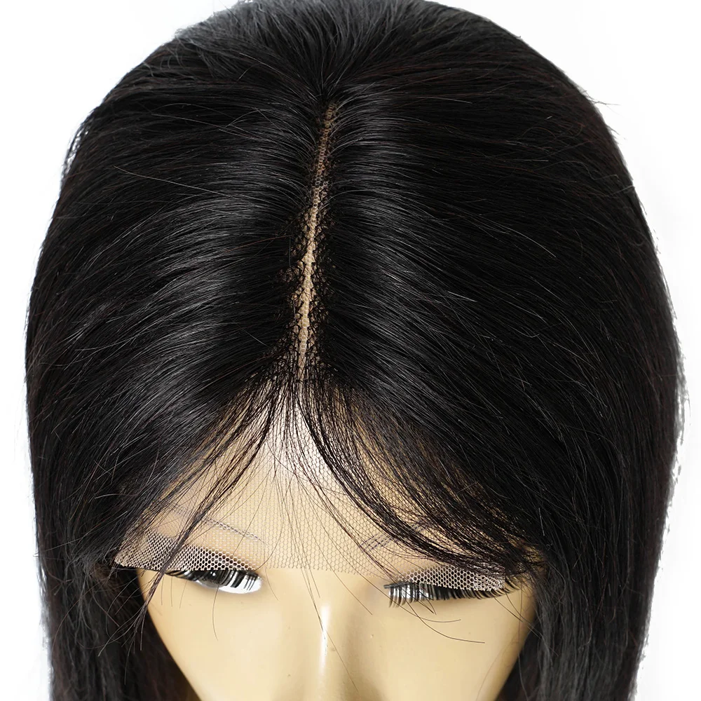 Straight Indian Cabelo Humano Peruca, T Parte Lace Wig, Parte Média, Pré-Arrastado, Linha de Cabelo Do Bebê, 12 a 30 \