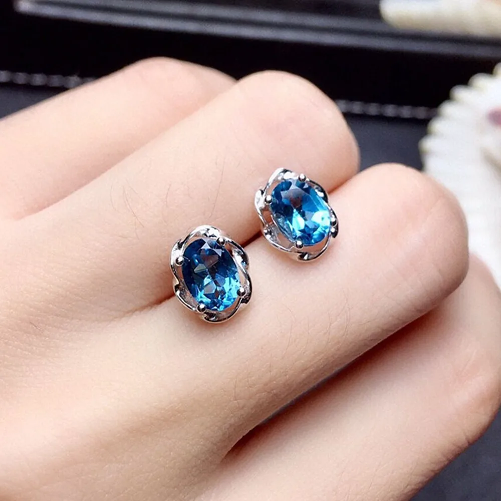 

Concise Little Blue Crystal Sapphire Gemstones Diamonds Stud Earrings for Women White Gold Silver Color Jewelry Accessories New