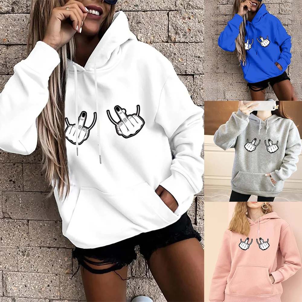 

Hoodie Women's Personality Gesture Pattern Printing Girls Fashion Pullover Harajuku Long Sleeve Base Loose Large Pocket Hoodies