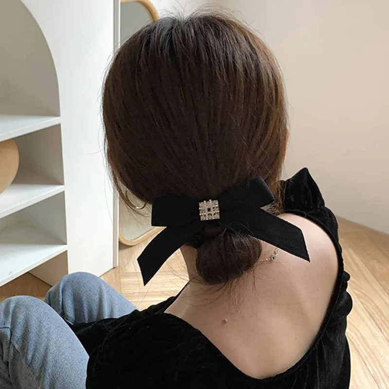 All-match Hepburn black ~ hairpin French Korean Dongdaemun hairpin headdress ins wild bow with diamond hair accessories