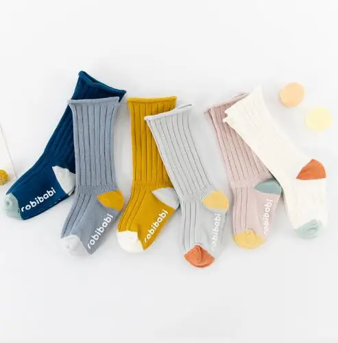 Lot de 6 paires de chaussettes à rayures verticales, tube haut, bouche ample, chaussettes pour bébé et enfant, chaussettes à double aiguille