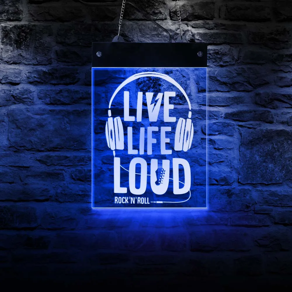 Live Life Loud Rock And Roll Multi-color LED Wall Sign Music Party Concert Live Open Sign Light Up Décor For Rock Music Studio