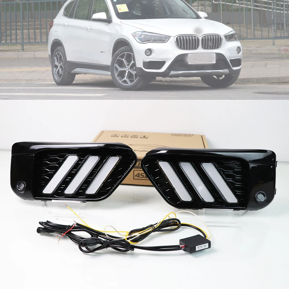 

2Pieces Car DRL LED Daytime Running Lights For BMW X1 F48 F49 2015~2019 with Turn Signal Yellow Style 12V LED Day Driving Lights