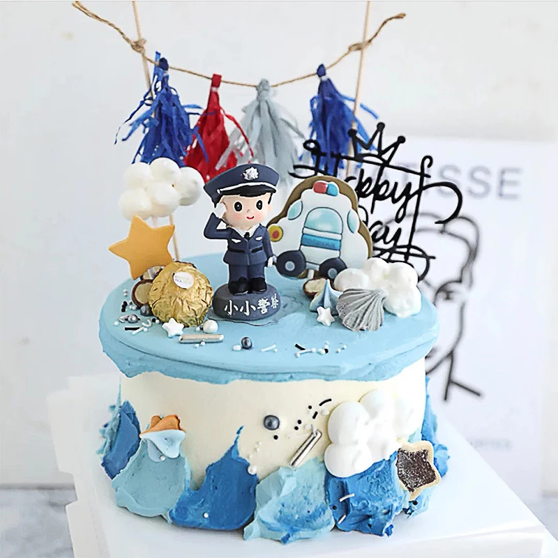 Police Cake Toppers Policewoman Male policeman Plane handcuffs Call machine Decoration Happy Birthday Party Kids Boy Girl Gifts