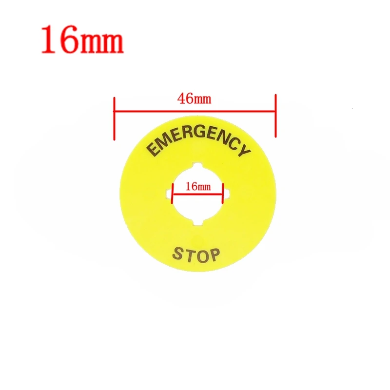 Yellow Emergency Stop PushButton Switch Accessory Warning Legend Label Mark Round Ring Plate 90mm 60mm 40mm