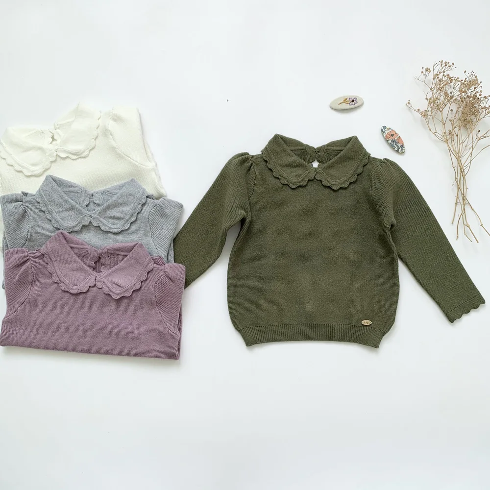 

Children Baby Girls Autumn Winter Sweaters Kintted Kids Fashion Peter Pan Collar Sweater Party Birthday Child Girl Kids Tops