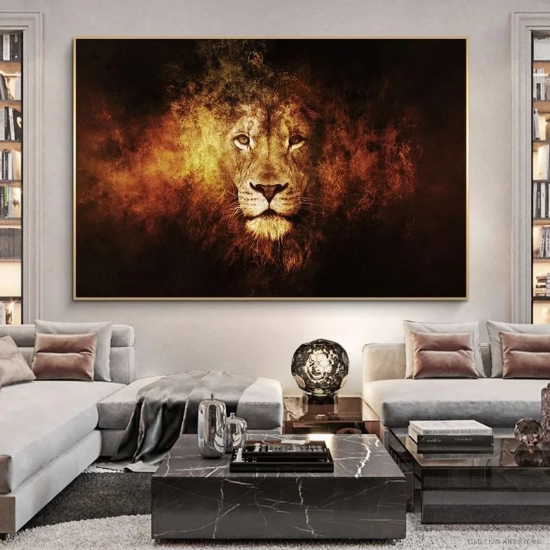 

Abstract Fire Burning Lion Canvas Art Posters and Prints Lion Head Animals Paintings Nordic Wall Art Pictures for Home Decor