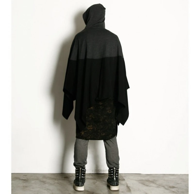 Korean hip-hop cape hooded jacket fashion trendy men's cloak jacket dark mid-length tide bat shirt loose shawl large size fat cl