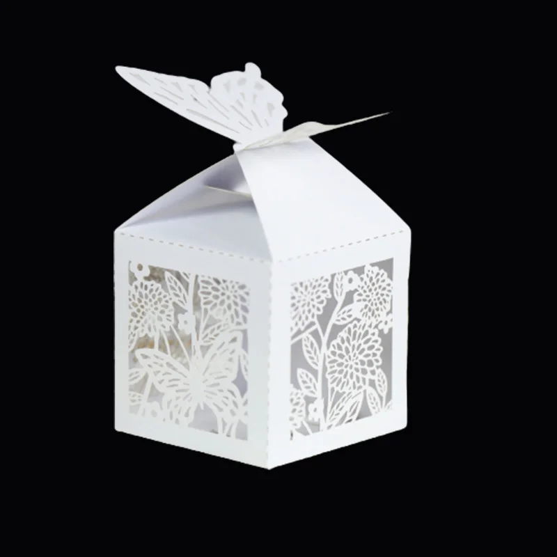 10Pcs Butterfly Flower Laser Cut Wedding Bridal Favors Gifts Box Hollow Candy Boxes With Ribbon Baby Shower Wedding Party Decor