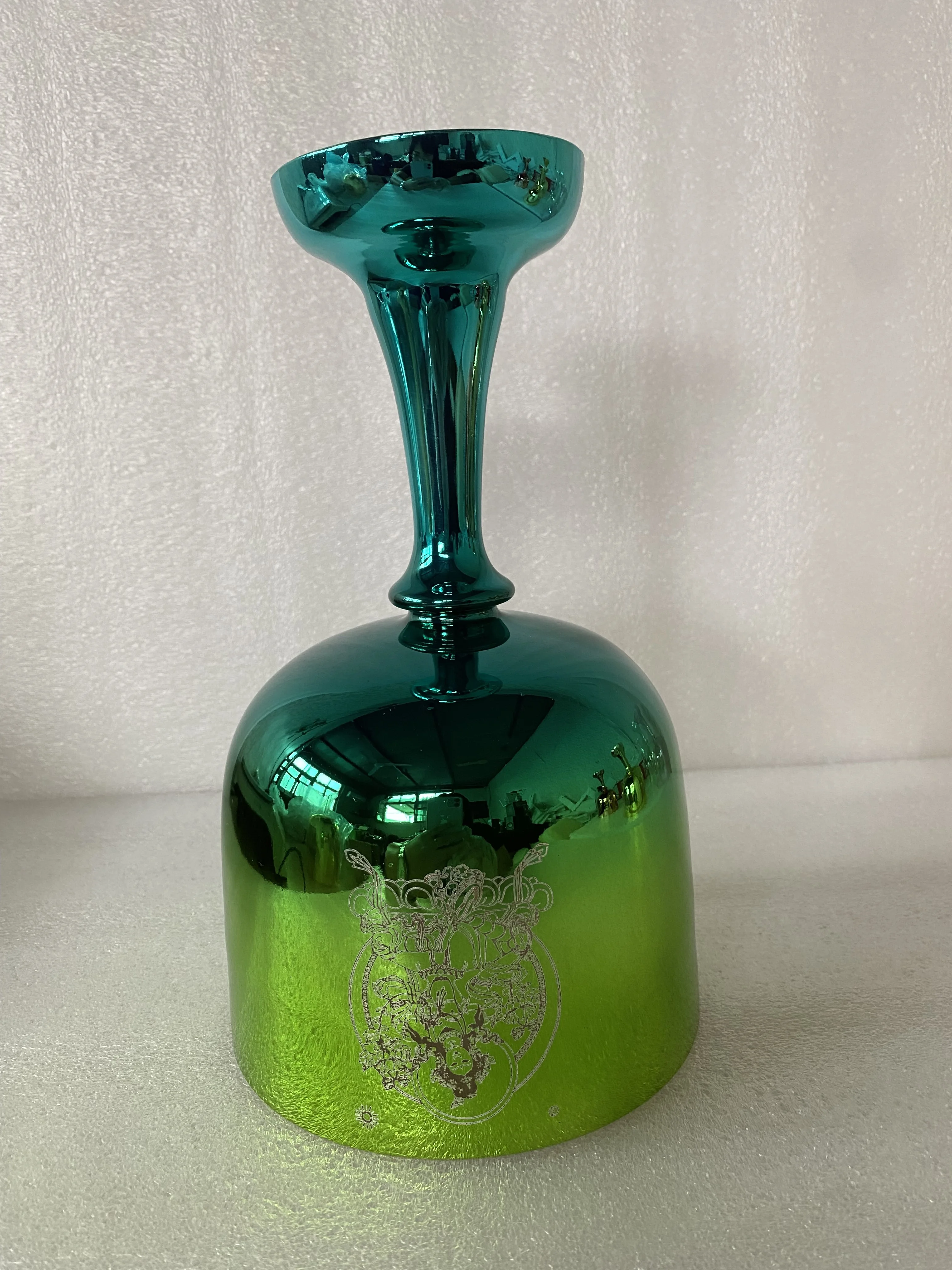 4th octave F note heart chakra or F# Thymus chakra Crystal singing chalice & grail mixed green Color with engraving 432Hz