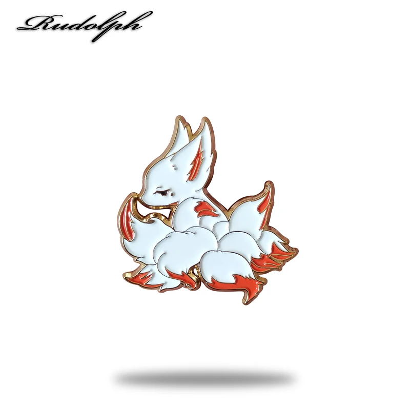 Lovely Clever mini - cartoon nine-tailed fox soft enamel pin-from rudolph gift