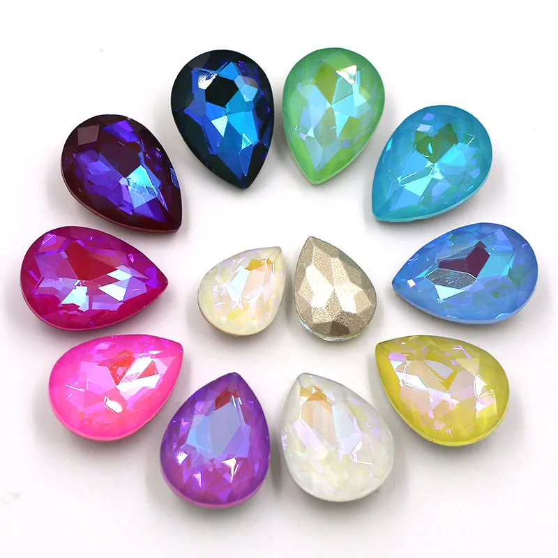 HFOUR Drop Shape Pointback Glass Crystal Ab Mocha Fluorescence Rhinestones For Jewelry Making /Crafts