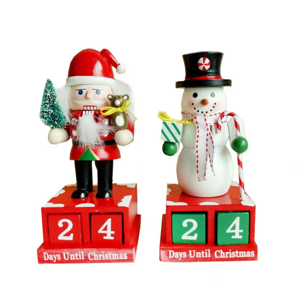 Wooden Santa Snowman Nutcracker Ornaments 24 Days Christmas Countdown Advent Calendar Nutcracker Soldier Desktop Decoration