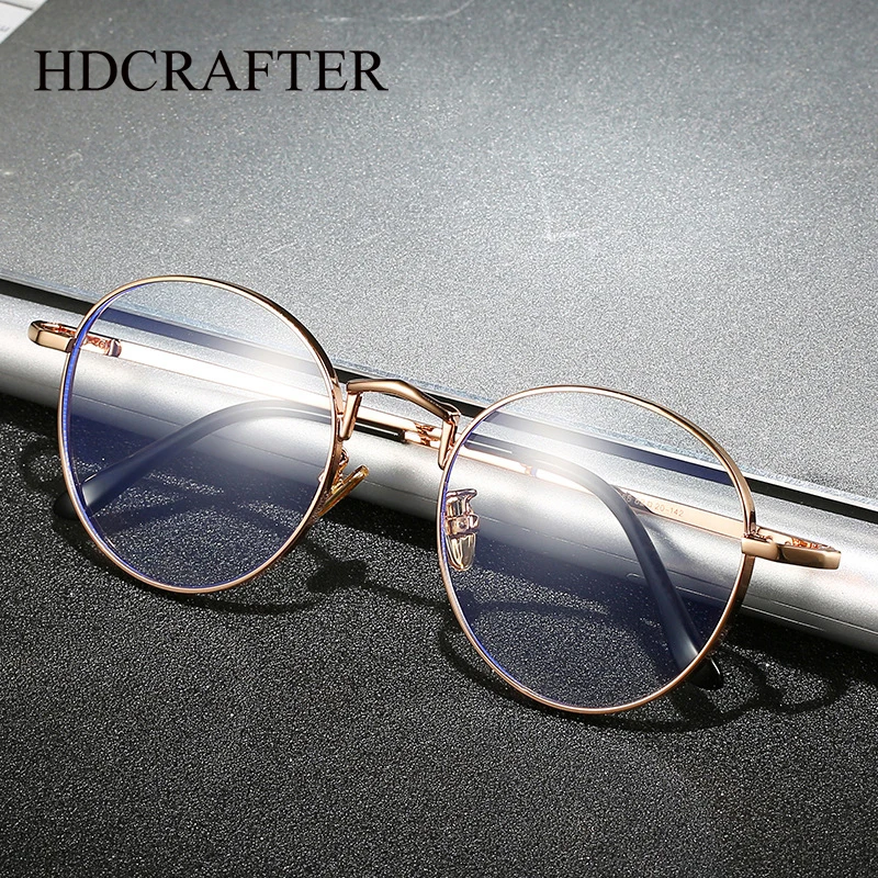 HDCRAFTER Anti Blue Light Lens Eyewear Prescription Eyeglasses Frame Men Women Round Myopia Optical Korean Glasses Frame