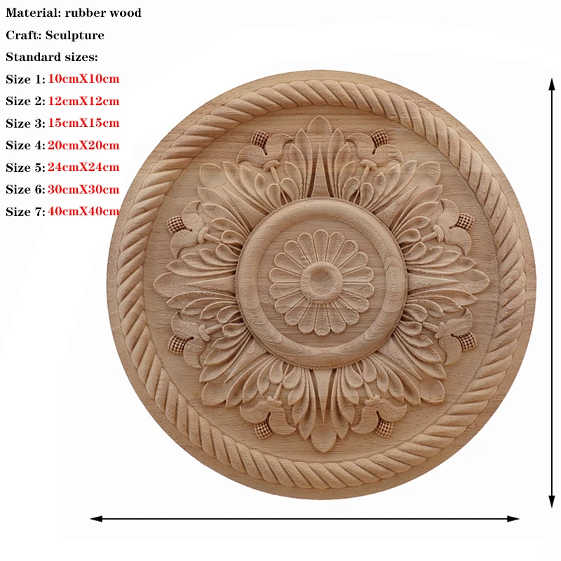 RUNBAZEF Wood Applique Onlay Wood Decal Exquisite Unpainted Decoration Rubber Wood European Oval Home Cabinet Window Hot Sale