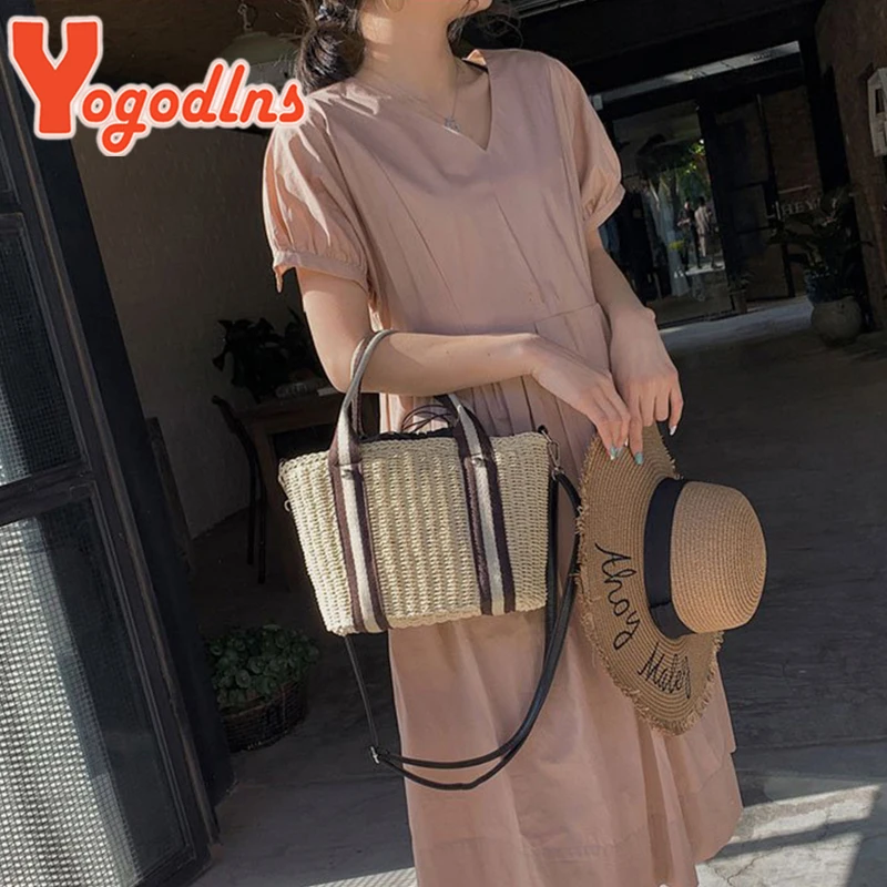 Summer Straw Handbag Women Large Capacity Woven Shoulder Bag Rattan Beach Bag Bohemia Vacation Lady Tote Knitted Purse