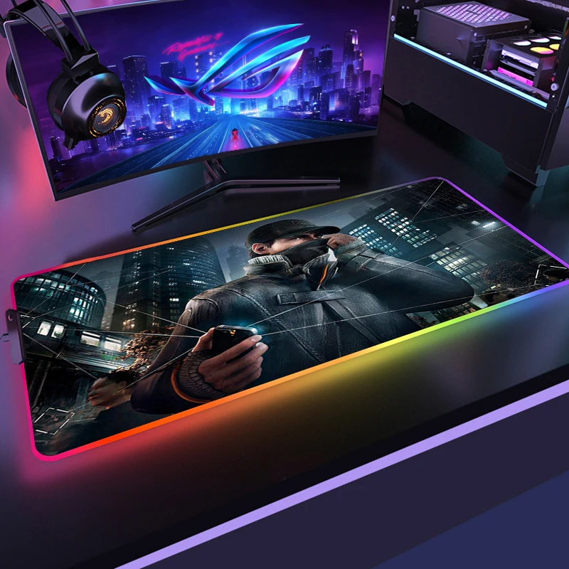 

Watch Dogs Table Pads Lighting Mouse Pad Non-slip Mat Computer Keyboard Gaming Anime Rug Carpet and Mats RGB Mause Gamer Laptop