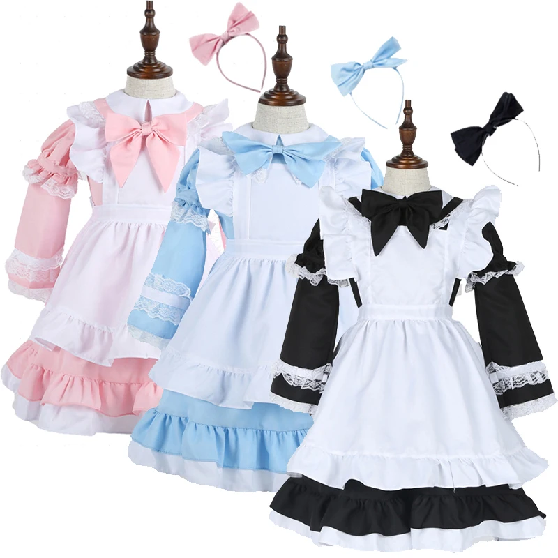 

Kids Black Cute Lolita Maid Costumes Pink Girls Lovely Maid Cosplay Dress Halloween Carnival Party Alice Costume for Girls Teen