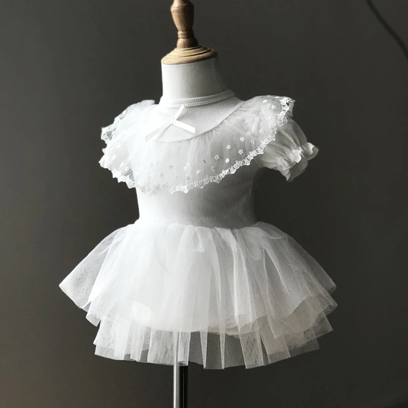 Princess Baby Girl Summer Dress 2023 Short Sleeve Lace White Tulle Dresses Infant Party Clothes Outfit