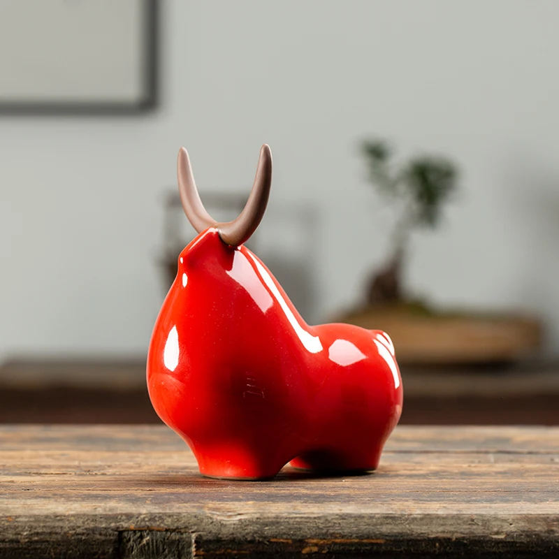 Ceramic Bull Tea Pet Ornaments, Handmade Creative Crafts, Fairy Garden Miniatures, Home Decoration, Tea Set Accessories