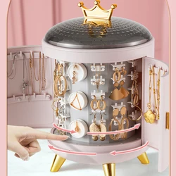 Crown 360 Rotating Jewelry Organizer Earring Ring Display Cosmetic Storage Box Necklace Desktop Organizer 2022 Dropshipping