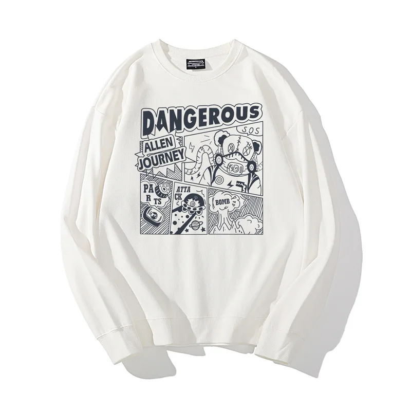 

Cwy2369 Autumn Couple Men Sweatshirts 350g Heavy Weight Combed Cotton Japan Style Fresh Cartoon Printed Daily Fashion Brand Tops