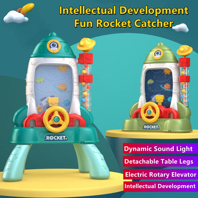 

Intellectual Development Fun Rocket Catcher Electric Spiral Elevator Dynamic Music LED Light Detachable Table Legs Toy Kids Gift